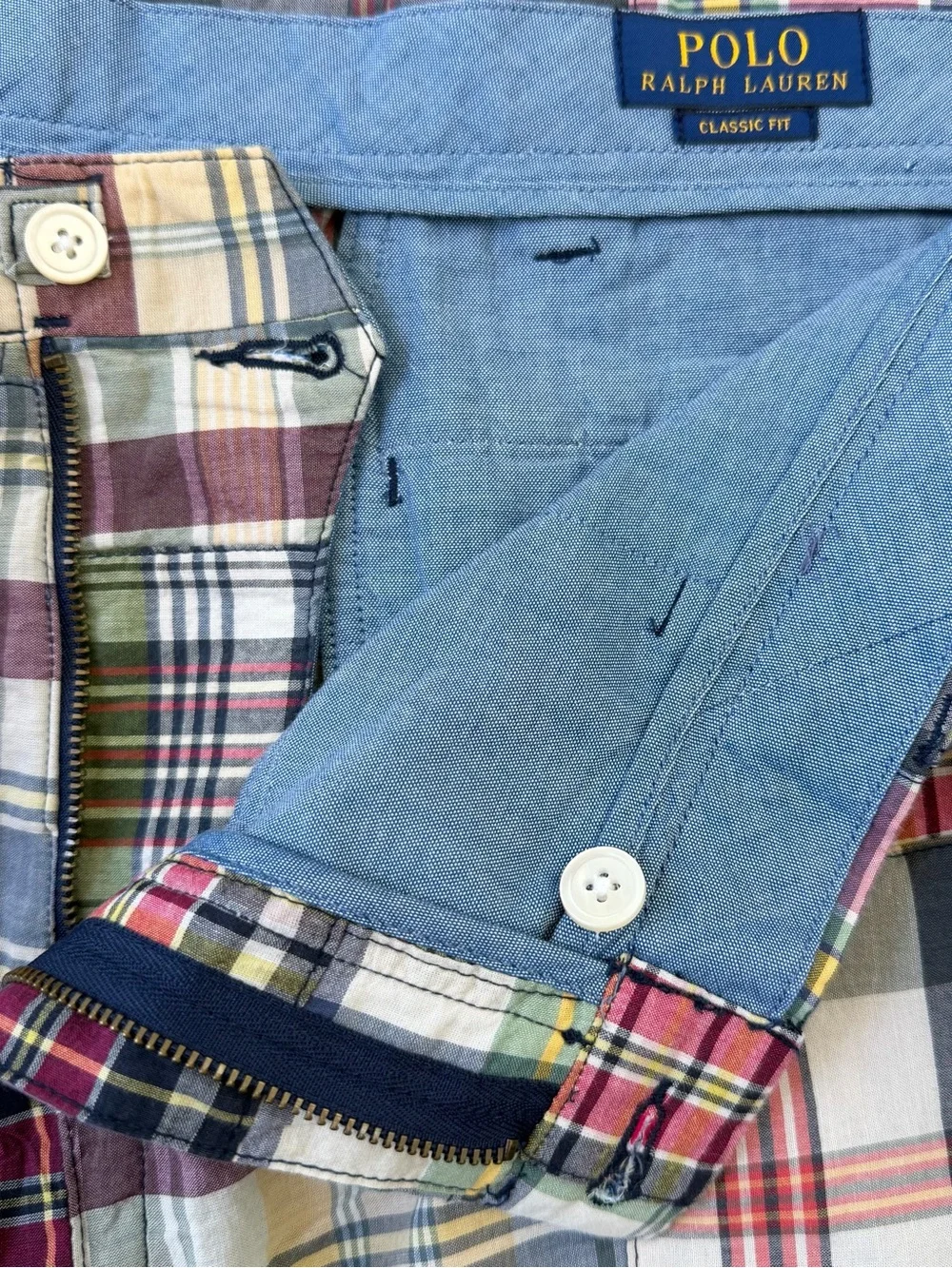 Polo Ralph Lauren Madras Plaid Patchwork Chino Shorts Size 48B Classic Fit NWT